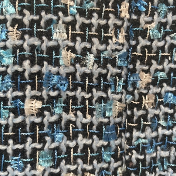 SHEIN Blue Tweed Pearl-Trim Cropped Jacket - Picture 5 of 9